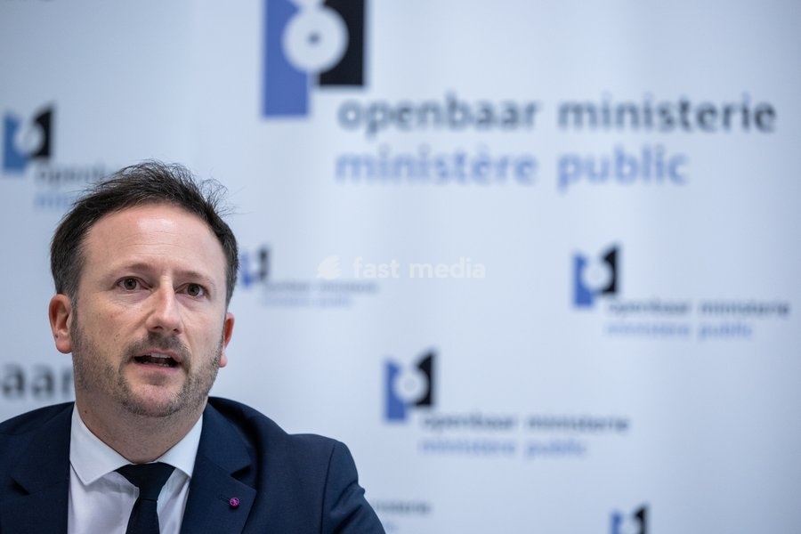 Brussels Judicial Police director of operations, Eric Jacobs; Brussels' King's Prosecutor Julien Moinil and +pictured during a press conference of the Federal Prosecutor and the federal police, regarding the fatal shooting of a police officer, on Sunday 18 October 2026 in Brussels. 41-year-old…