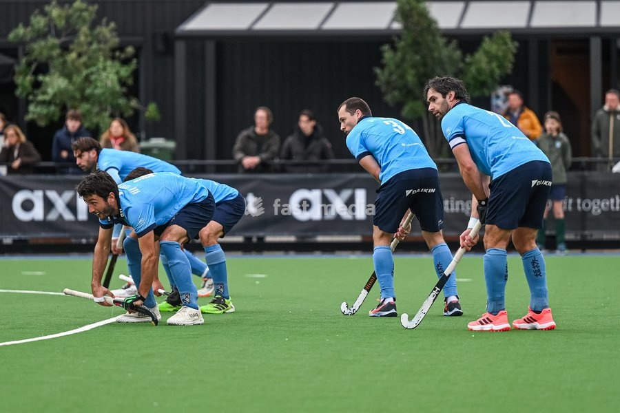 Braxgata's Arthur Van Doren and Braxgata's Loick Luypaert pictured during a hockey game between Braxgata and Leopold, Sunday 18 October 2026 in Boom, on day 6 of the Belgian first division hockey championship