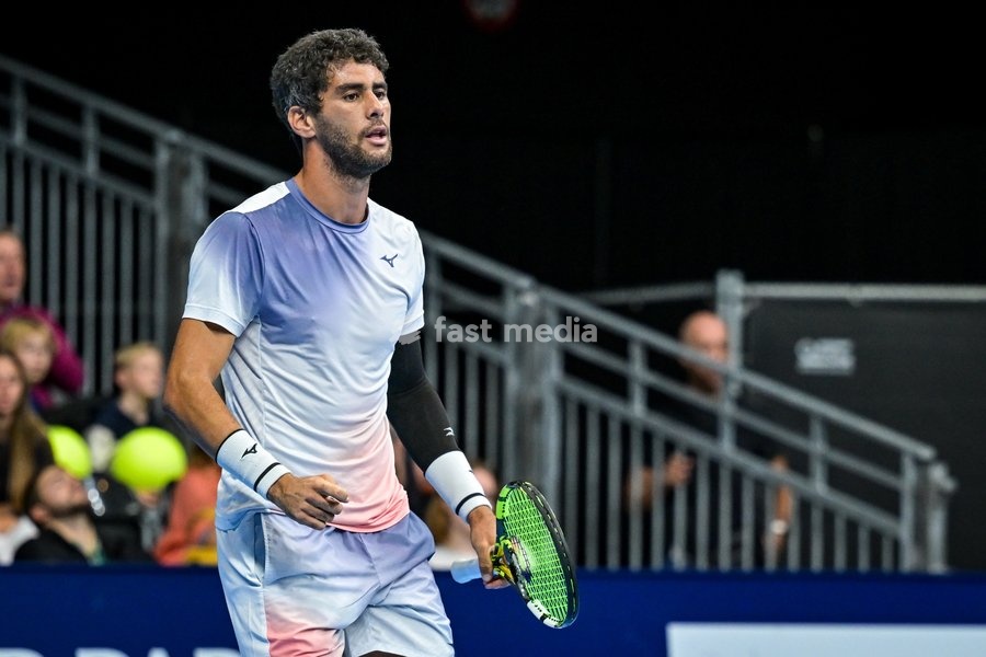Aziz Dougaz of Tunisia pictured during the European Open ATP tennis tournament in Brussels, on Saturday 18 October. This year's edition of the tournament is taking place from 17 to 25 October