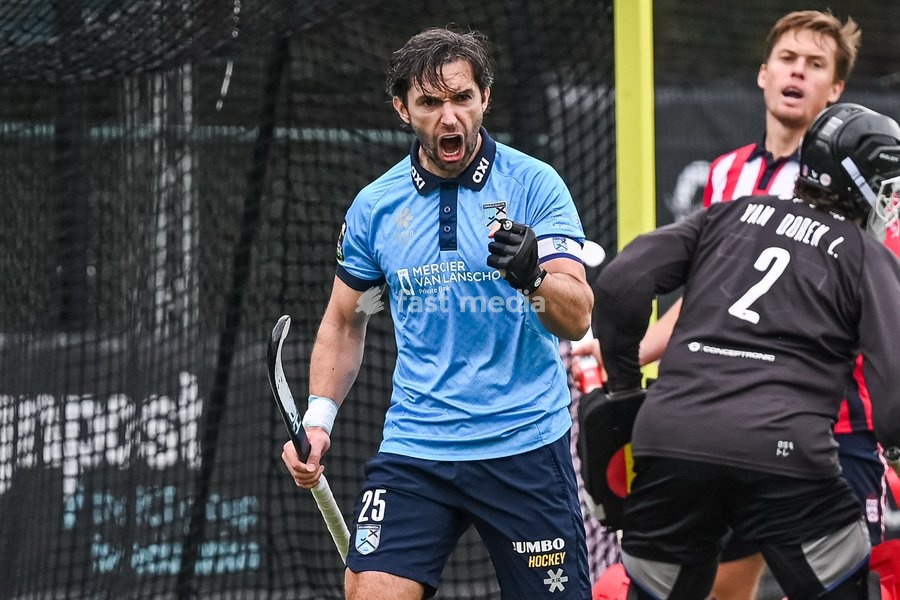 Braxgata's Loick Luypaert celebrates during a hockey game between Braxgata and Leopold, Sunday 18 October 2026 in Boom, on day 6 of the Belgian first division hockey championship