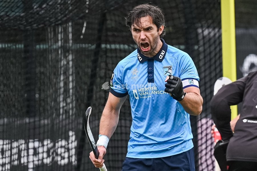 Braxgata's Loick Luypaert celebrates during a hockey game between Braxgata and Leopold, Sunday 18 October 2026 in Boom, on day 6 of the Belgian first division hockey championship