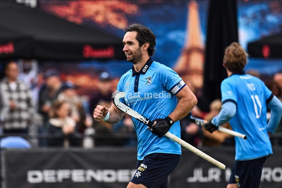 Braxgata's Loick Luypaert celebrates after scoring during a hockey game between Braxgata and Leopold, Sunday 18 October 2026 in Boom, on day 6 of the Belgian first division hockey championship