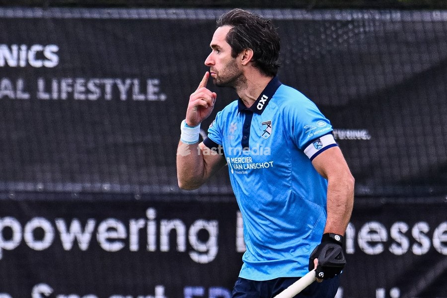 Braxgata's Loick Luypaert celebrates after scoring during a hockey game between Braxgata and Leopold, Sunday 18 October 2026 in Boom, on day 6 of the Belgian first division hockey championship
