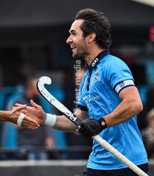 Braxgata's Loick Luypaert celebrates after scoring during a hockey game between Braxgata and Leopold, Sunday 18 October 2026 in Boom, on day 6 of the Belgian first division hockey championship