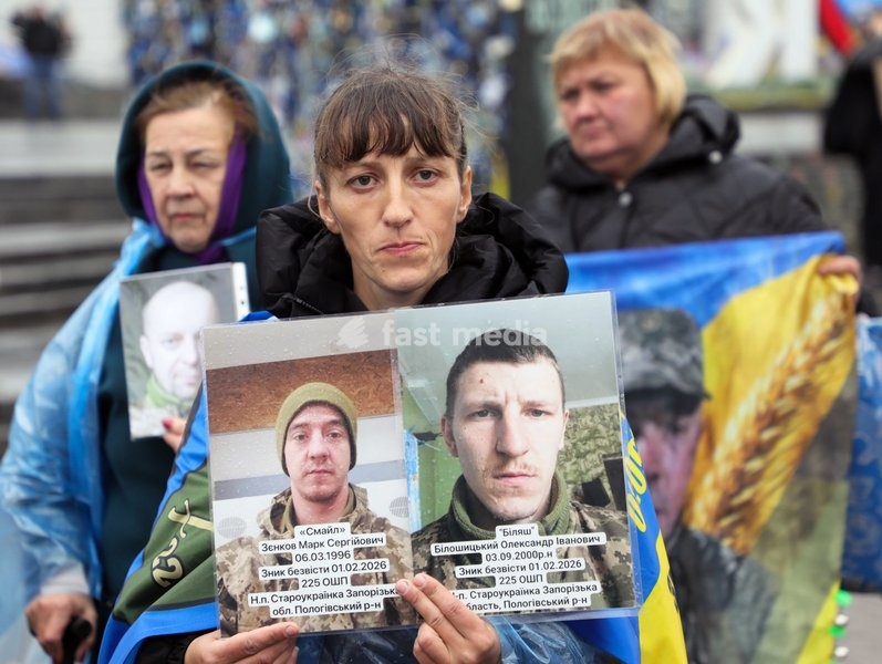 A woman holds the photographs of Ukrainian soldiers in Maidan Nezalezhnosti (Independence Square) during the weekly “Don’t Stay Silent! Captivity Kills” rally in support of Ukrainian military personnel held in Russian captivity or listed as missing in action, Kyiv, Ukraine, October 18, 2026