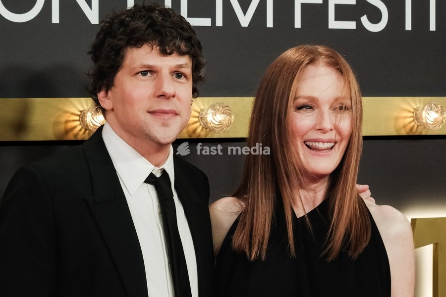 Jesse Eisenberg, Julianne Moore attends the red carpet for Closing Night Gala Of The Debut screening during the London Film Festival 2026 on Sunday 18 October 2026 at Royal Festival Hall, London