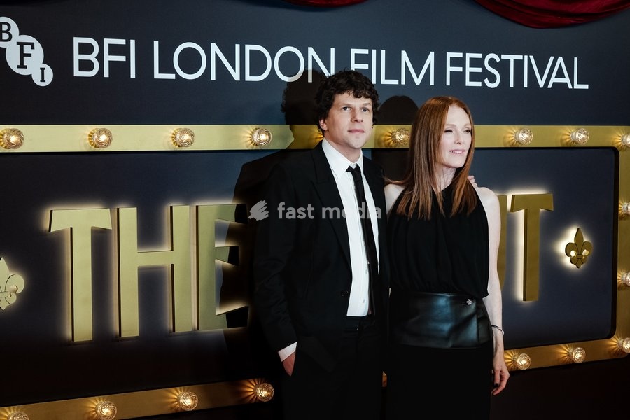 Jesse Eisenberg, Julianne Moore attends the red carpet for Closing Night Gala Of The Debut screening during the London Film Festival 2026 on Sunday 18 October 2026 at Royal Festival Hall, London