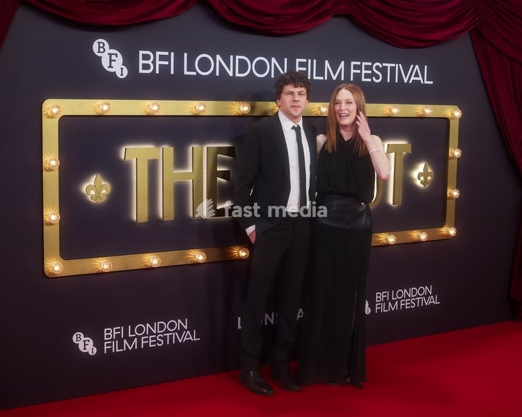 Jesse Eisenberg, Julianne Moore attends the red carpet for Closing Night Gala Of The Debut screening during the London Film Festival 2026 on Sunday 18 October 2026 at Royal Festival Hall, London