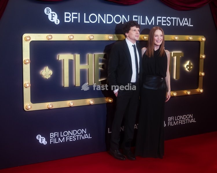 Jesse Eisenberg, Julianne Moore attends the red carpet for Closing Night Gala Of The Debut screening during the London Film Festival 2026 on Sunday 18 October 2026 at Royal Festival Hall, London