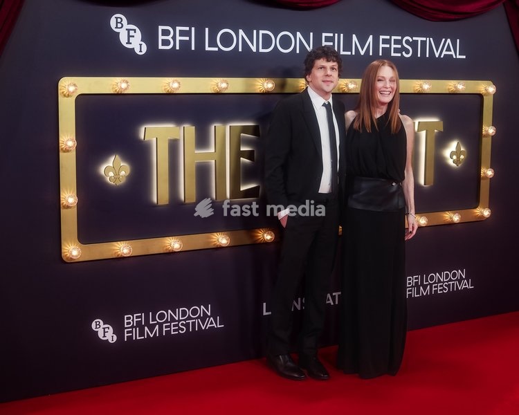 Jesse Eisenberg, Julianne Moore attends the red carpet for Closing Night Gala Of The Debut screening during the London Film Festival 2026 on Sunday 18 October 2026 at Royal Festival Hall, London