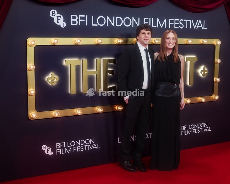 Jesse Eisenberg, Julianne Moore attends the red carpet for Closing Night Gala Of The Debut screening during the London Film Festival 2026 on Sunday 18 October 2026 at Royal Festival Hall, London