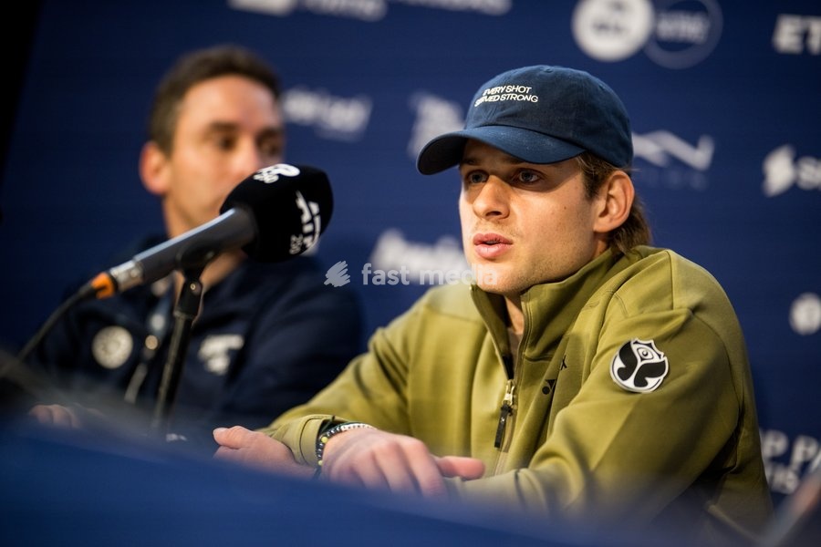 Zizou Bergs of Belgium talks to the press during the European Open ATP tennis tournament in Brussels, on Monday 19 October. This year's edition of the tournament is taking place from 17 to 25 October