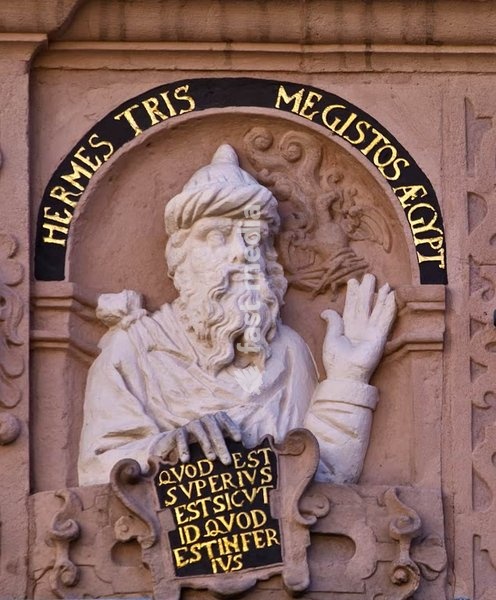 Lemgo, Town Hall, Ratslaube on Mittelstrasse. Here is the ‘Apothekenauslucht’ (Town Hall Pharmacy) with depictions of doctors from antiquity. A relief depicting the divine figure of Hermes Tris (Hermes Trismegistus), the Egyptian founder of alchemy. The architecture of the Town Hall is regarded as…