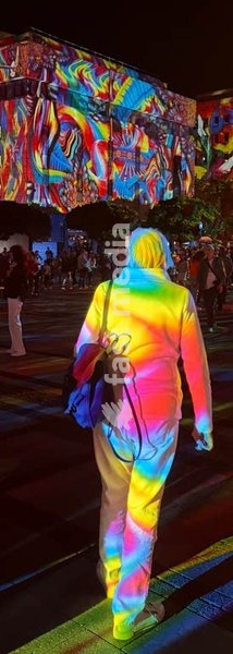 Essen Light Festival, Lichtkunstfestival, Diving in the Sea of Colors von Daniel Margraf, Kennedyplatz, Essen, Nordrhein-Westfalen, Deutschland, Europa