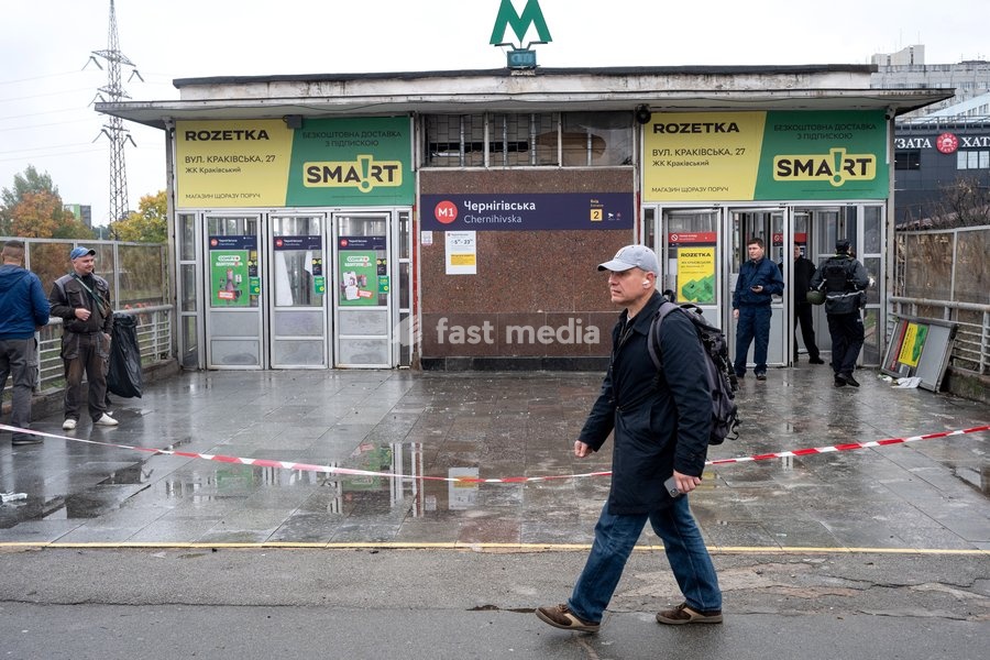 A man walks past the Chernihivska metro station damaged by a Russian strike and sealed with barricade tape, Kyiv, Ukraine, October 19, 2026. During the night and morning, Russia launched a massive strike on the capital with ballistic missiles, cruise missiles, and drones. According to the Kyiv City…