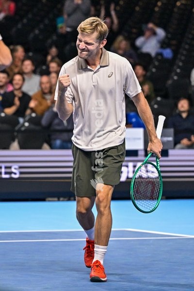 David Goffin of Belgium celebrates after scoring during the European Open ATP tennis tournament in Brussels, on 19 October. This year's edition of the tournament is taking place from 17 to 25 October