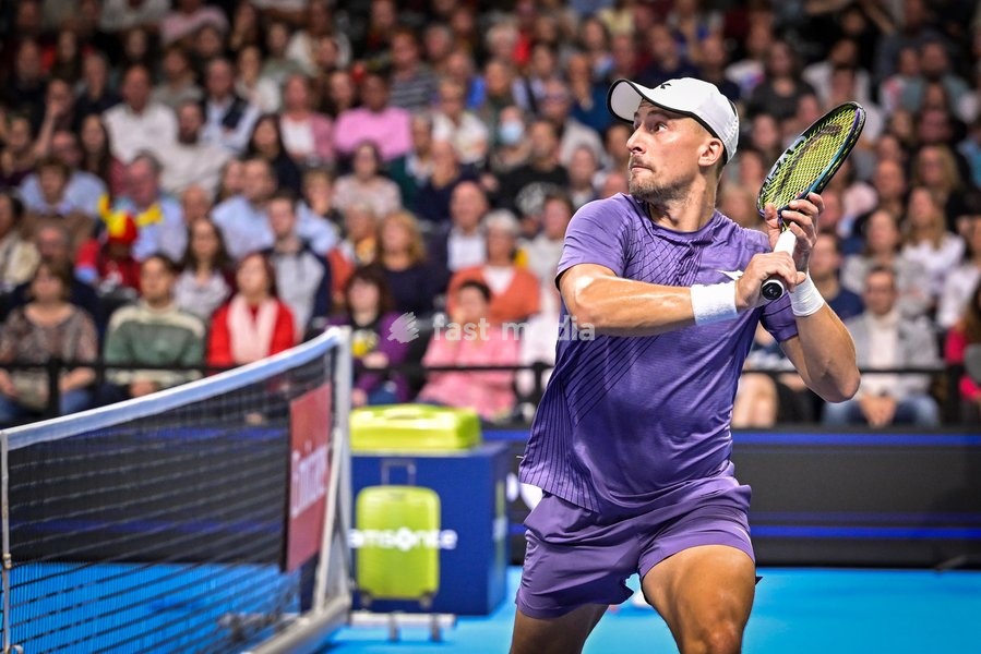 Marc Polmans of Austria, Jan Zielinski of Poland pictured during the European Open ATP tennis tournament in Brussels, on 19 October. This year's edition of the tournament is taking place from 17 to 25 October