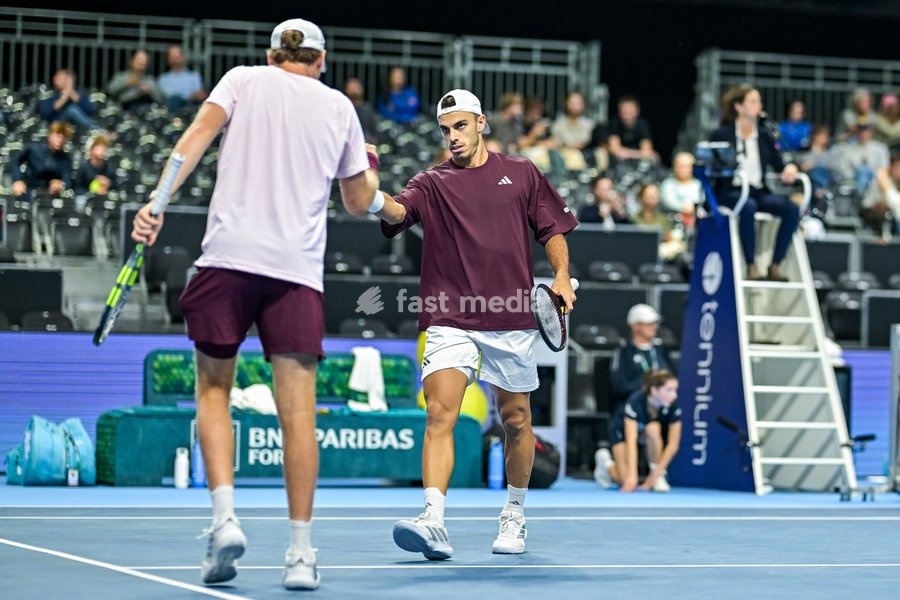 Francisco Cerundolo of Argentina, Alex Michelsen of the United States pictured during the European Open ATP tennis tournament in Brussels, on 19 October. This year's edition of the tournament is taking place from 17 to 25 October