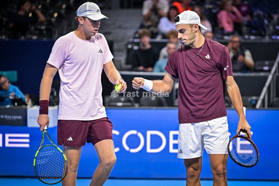 Francisco Cerundolo of Argentina, Alex Michelsen of the United States pictured during the European Open ATP tennis tournament in Brussels, on 19 October. This year's edition of the tournament is taking place from 17 to 25 October
