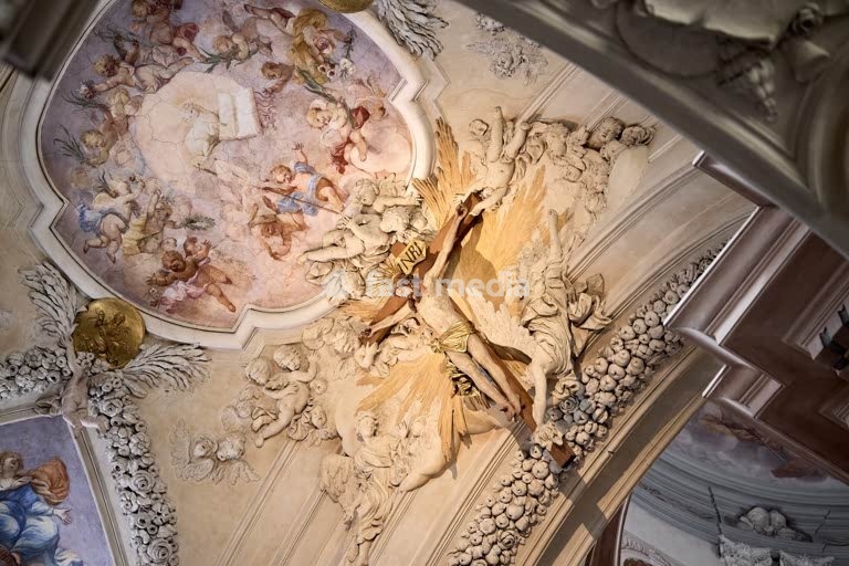 Interior of Church of St. Anne, Krakow incl. the frescos and Jesus sculpture