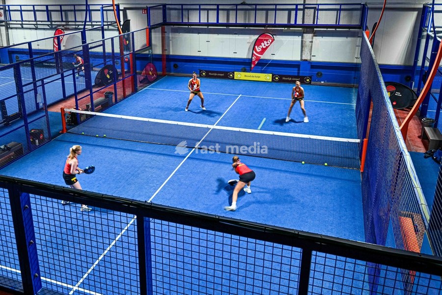 Belgium Women's Padel team illustration pictured during a open training after a press moment of the Belgian women's padel team, qualified for the Padel World Championship, Monday 19 October 2026 in Mechelen. The FIP World Cup will take place from November 2 to 7 in Doha, Qatar