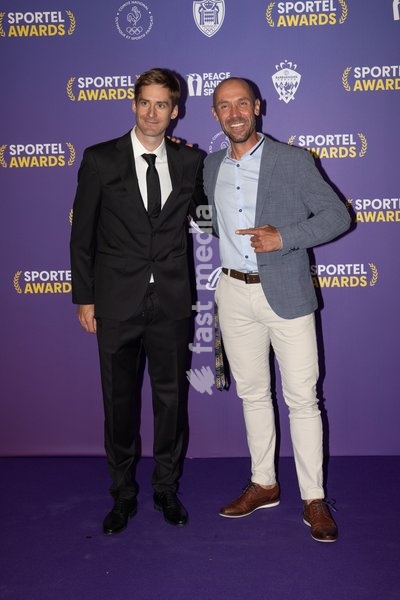 Fabien Barel and guest attend Sportel Awards Ceremony on October 19, 2026 in Monte-Carlo, Monaco