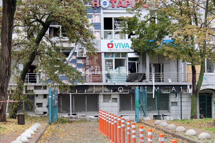 A building in the Solomianskyi district is damaged by a Russian attack in Kyiv, Ukraine, on October 19, 2026. During the night and morning, Russia launched a massive strike on the capital using ballistic missiles, cruise missiles, and drones. According to Kyiv city head Vitali Klitschko, five…