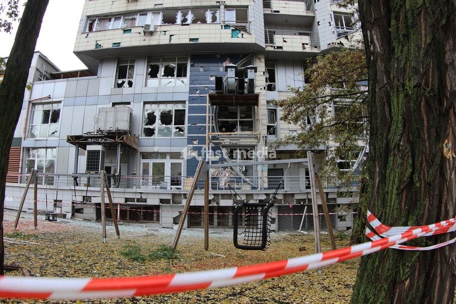 A playground in the Solomianskyi district is damaged by a Russian attack in Kyiv, Ukraine, on October 19, 2026. During the night and morning, Russia launched a massive strike on the capital using ballistic missiles, cruise missiles, and drones. According to Kyiv city head Vitali Klitschko, five…