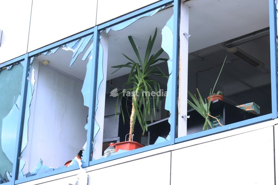 A shattered window frames potted plants in an office in the Solomianskyi district after a Russian attack on Kyiv, Ukraine, on October 19, 2026. During the night and morning, Russia launched a massive strike on the capital using ballistic missiles, cruise missiles, and drones. According to Kyiv city…