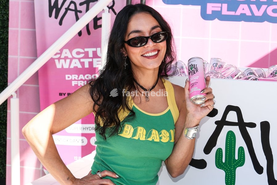 CENTURY CITY, LOS ANGELES, CALIFORNIA, USA - OCTOBER 18: Vanessa Hudgens attends Benson Boone's splash with a bathtub takeover celebrating Caliwater's New Dragon Fruit Flavor held at Westfield Century City on October 18, 2026 in Century City, Los Angeles, California, United States