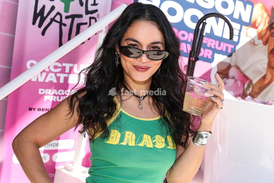 CENTURY CITY, LOS ANGELES, CALIFORNIA, USA - OCTOBER 18: Vanessa Hudgens attends Benson Boone's splash with a bathtub takeover celebrating Caliwater's New Dragon Fruit Flavor held at Westfield Century City on October 18, 2026 in Century City, Los Angeles, California, United States