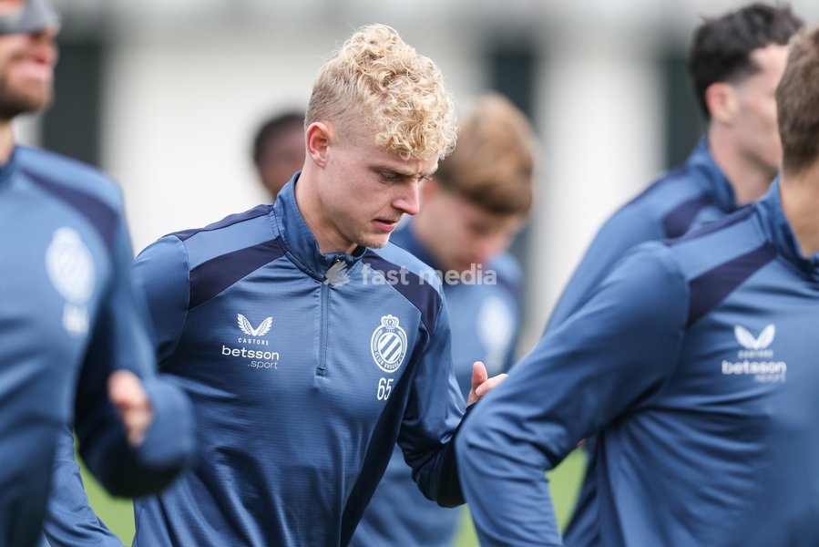 Club's Joaquin Seys is pictured during a training session of Belgian soccer team Club Brugge KV, Tuesday 20 October 2026 in Knokke-Heist. Club is preparing for the third game in the UEFA Champions League league phase against French team Racing Club de Lens tomorrow