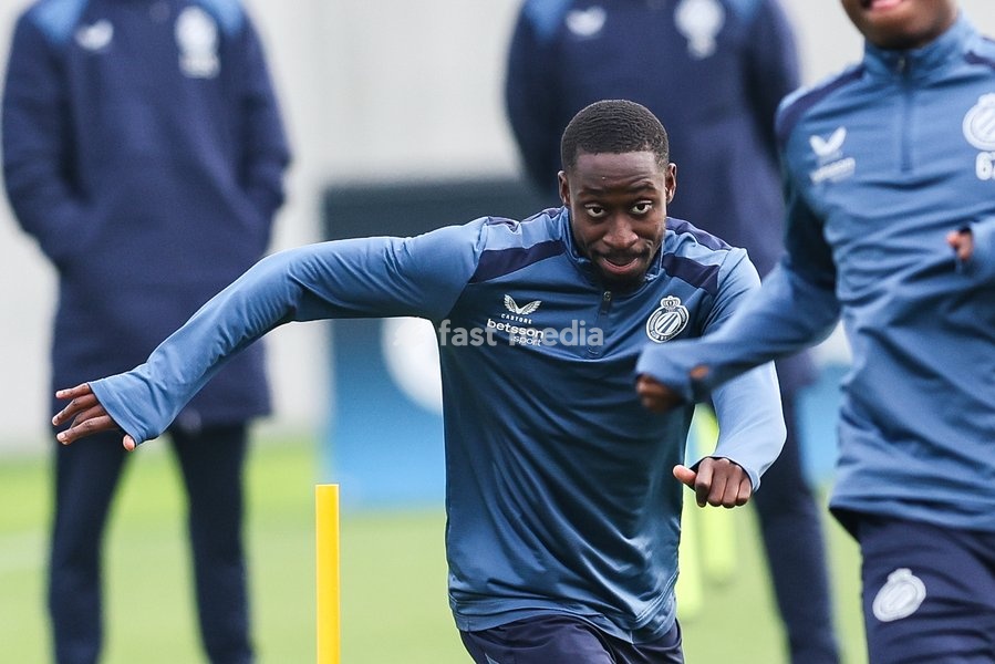 Club's Carlos Forbs is pictured in action during a training session of Belgian soccer team Club Brugge KV, Tuesday 20 October 2026 in Knokke-Heist. Club is preparing for the third game in the UEFA Champions League league phase against French team Racing Club de Lens tomorrow
