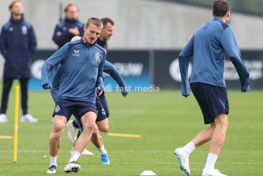 Club's Romeo Vermant pictured during a training session of Belgian soccer team Club Brugge KV, Tuesday 20 October 2026 in Knokke-Heist. Club is preparing for the third game in the UEFA Champions League league phase against French team Racing Club de Lens tomorrow