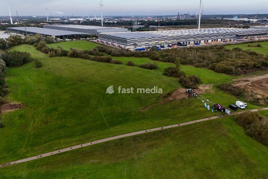 Aerial drone view taken during the presentation of the track of the Belgian Championship cyclocross Bilzen-Hoeselt, on Tuesday 20 October 2026 in Munsterbilzen. The Belgian Championships Cyclocross Bilzen-Hoeselt 2027 take place on Januany 9 and 10
