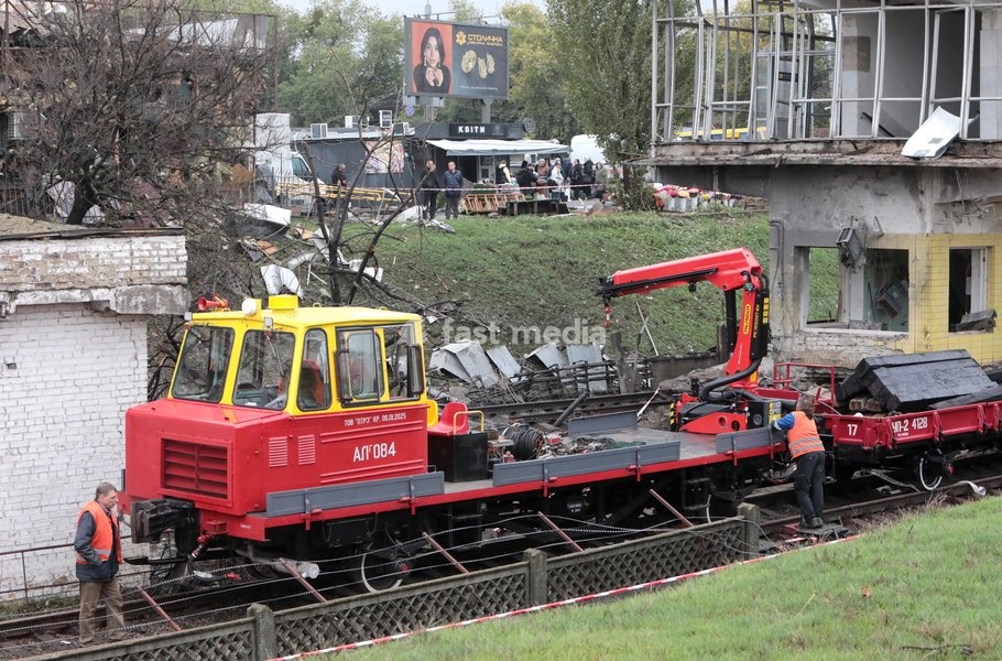 Repair workers restore tracks near the Chernihivska metro station damaged by a Russian strike in Kyiv, Ukraine, on October 19, 2026. During the night and morning, Russia launched a strike on the capital with ballistic missiles, cruise missiles, and drones. According to the Kyiv City State…