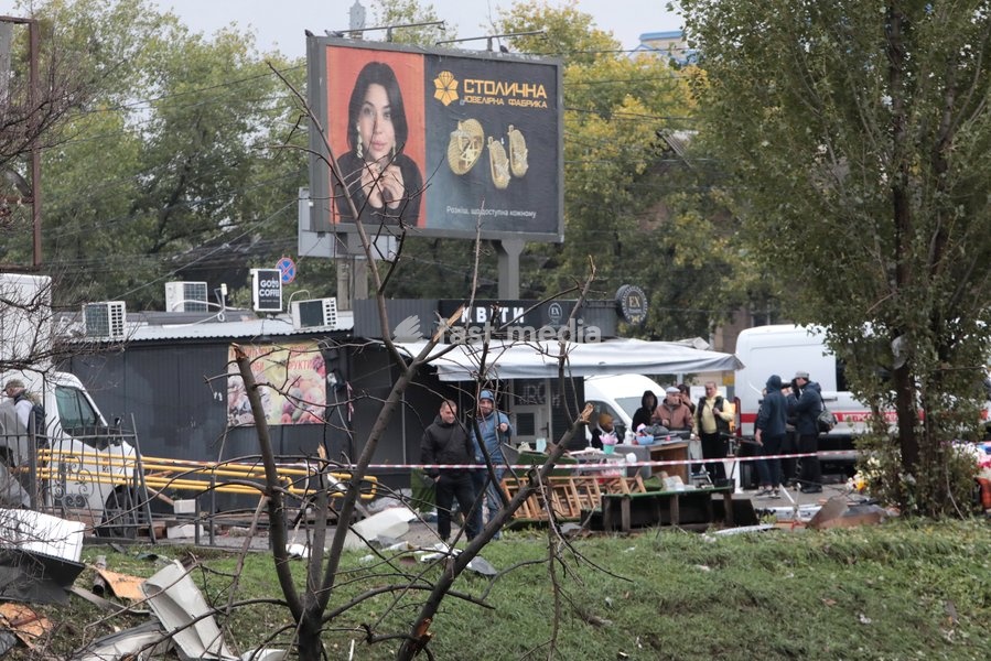 People watch a response effort at the Chernihivska metro station damaged by a Russian strike in Kyiv, Ukraine, on October 19, 2026. During the night and morning, Russia launched a strike on the capital with ballistic missiles, cruise missiles, and drones. According to the Kyiv City State…