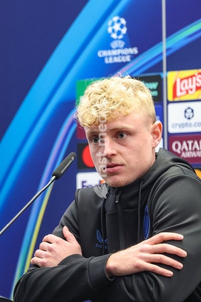 Club's Joaquin Seys is pictured during a press conference of Belgian soccer team Club Brugge KV, Tuesday 20 October 2026 in Knokke-Heist. Club is preparing for the third game in the UEFA Champions League league phase against French team Racing Club de Lens tomorrow