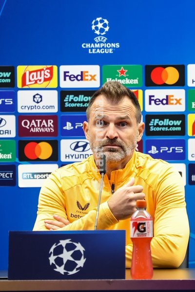 Club's head coach Ivan Leko is pictured during a press conference of Belgian soccer team Club Brugge KV, Tuesday 20 October 2026 in Knokke-Heist. Club is preparing for the third game in the UEFA Champions League league phase against French team Racing Club de Lens tomorrow