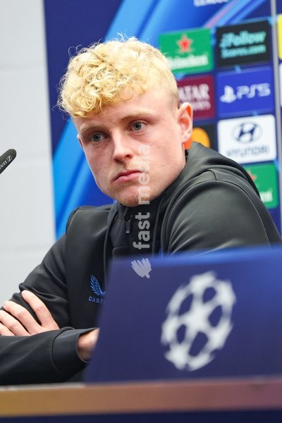 Club's Joaquin Seys is pictured during a press conference of Belgian soccer team Club Brugge KV, Tuesday 20 October 2026 in Knokke-Heist. Club is preparing for the third game in the UEFA Champions League league phase against French team Racing Club de Lens tomorrow