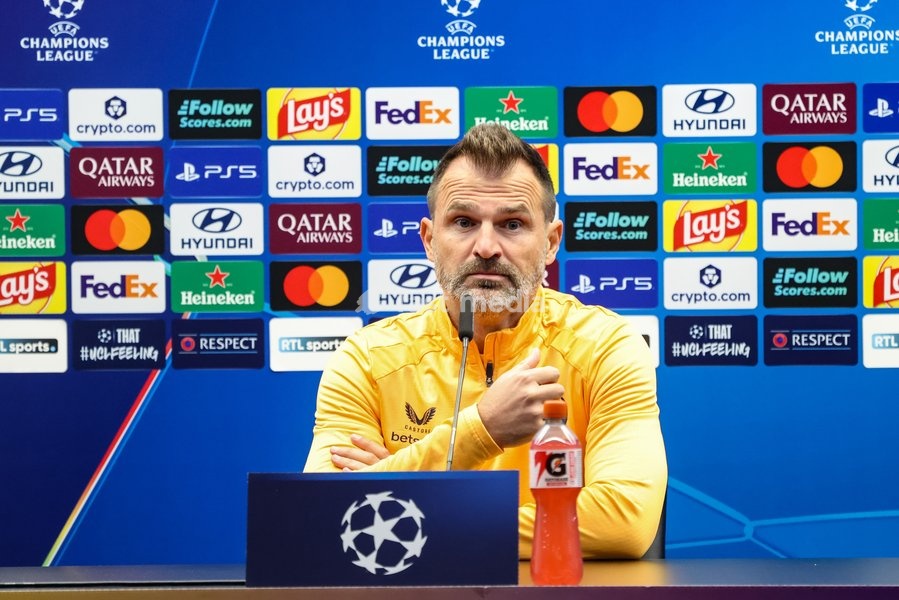 Club's head coach Ivan Leko is pictured during a press conference of Belgian soccer team Club Brugge KV, Tuesday 20 October 2026 in Knokke-Heist. Club is preparing for the third game in the UEFA Champions League league phase against French team Racing Club de Lens tomorrow