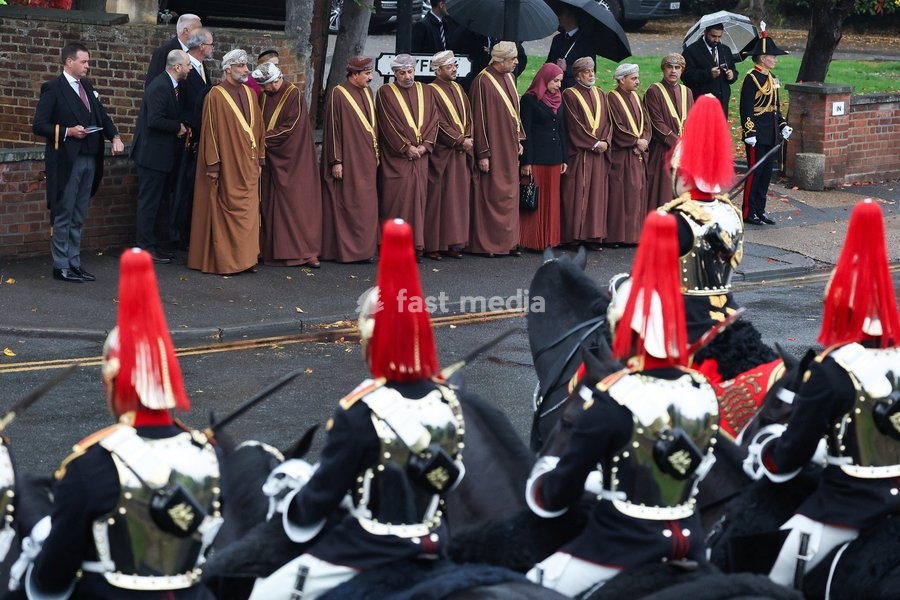 Delegation of Oman representatives await for the arrival of Oman's Sultan Haitham bin Tariq for a welcome ceremony on the Royal Dais at Datchet Road during the Sultan's state visit to Britain, in Windsor, Britain, October 20, 2026