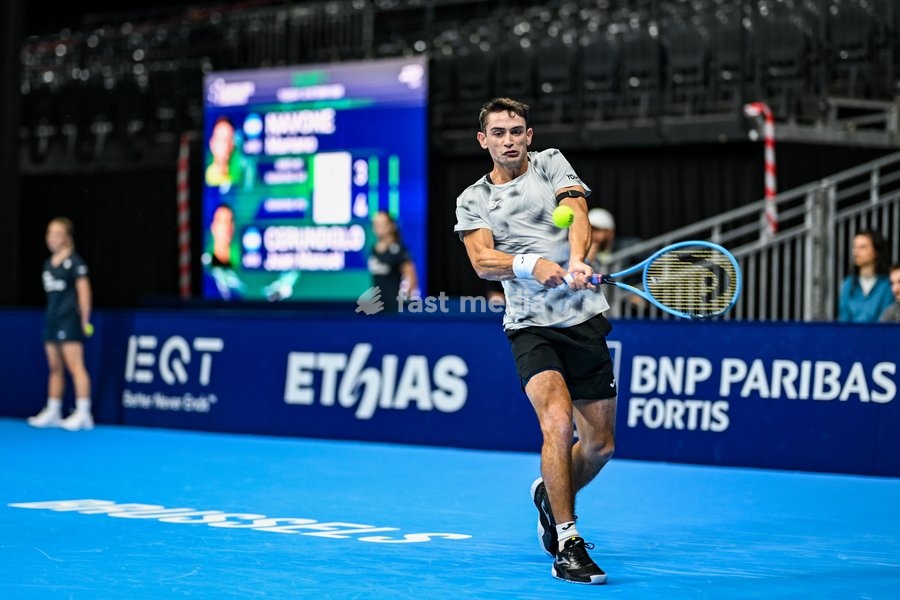 Mariano Navone of Argentina pictured in action during the European Open ATP tennis tournament in Brussels, on 20 October. This year's edition of the tournament is taking place from 17 to 25 October