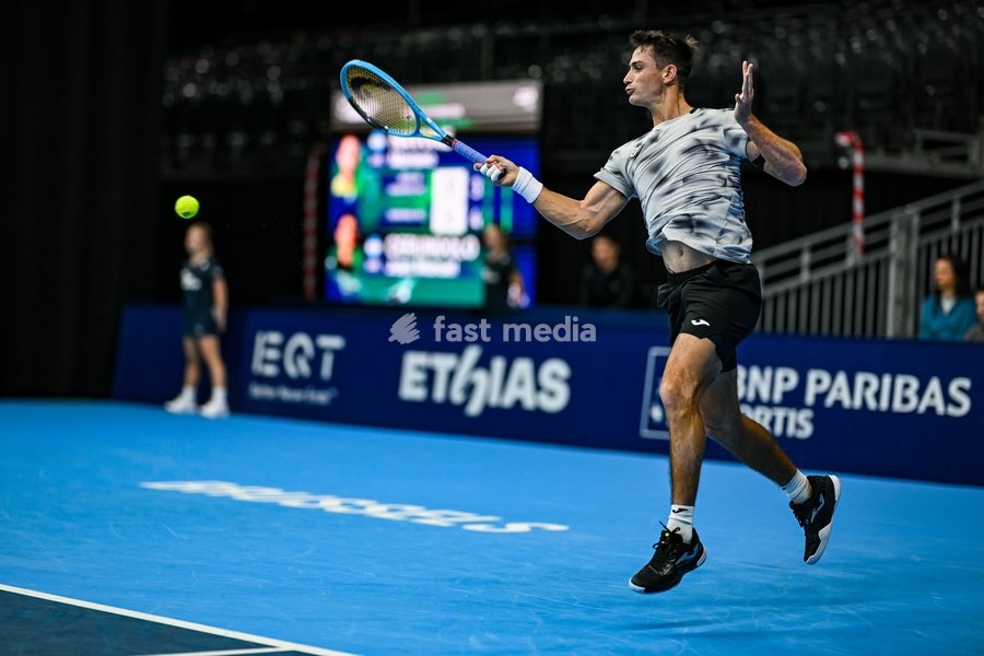 Mariano Navone of Argentina pictured in action during the European Open ATP tennis tournament in Brussels, on 20 October. This year's edition of the tournament is taking place from 17 to 25 October