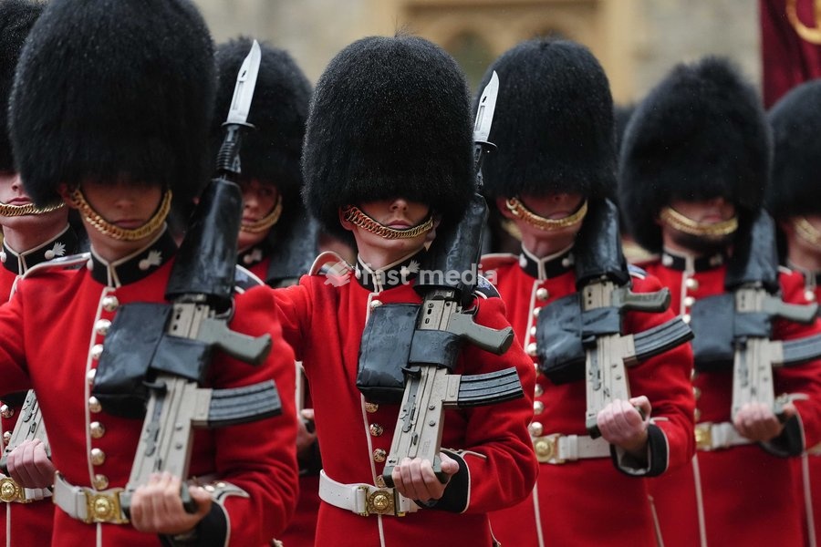 Grenadier Guards during the ceremonial welcome for the Sultan of Oman, Sultan Haitham bin Tarik al Said, at Windsor Castle, Berkshire, during his state visit to the UK. Picture date: Tuesday October 20, 2026