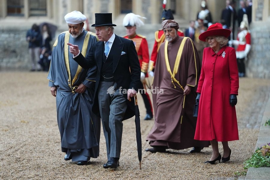 King Charles III, Sultan of Oman, Sultan Haitham bin Tarik al Said (left) and Queen Camilla at Windsor Castle, Berkshire, during his state visit to the UK. Picture date: Tuesday October 20, 2026