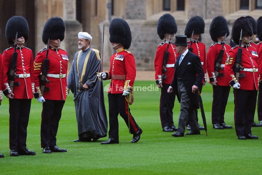 King Charles III and Sultan of Oman, Sultan Haitham bin Tarik al Said (left) during the ceremonial welcome at Windsor Castle, Berkshire, during his state visit to the UK. Picture date: Tuesday October 20, 2026. PA Photo