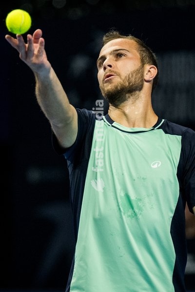Hugo Gaston of France pictured in action during the European Open ATP tennis tournament in Brussels, on Tuesday 20 October. This year's edition of the tournament is taking place from 17 to 25 October