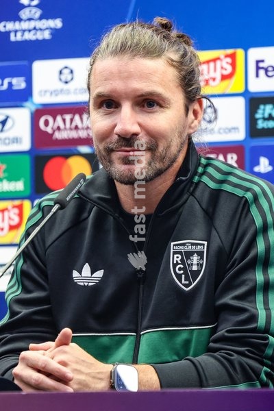 Lens' head coach Yannick Cahuzac pictured during a press conference of French soccer team Racing Club de Lens, Tuesday 20 October 2026 in Brugge. The team is preparing for the third game in the UEFA Champions League league phase against Club Brugge tomorrow