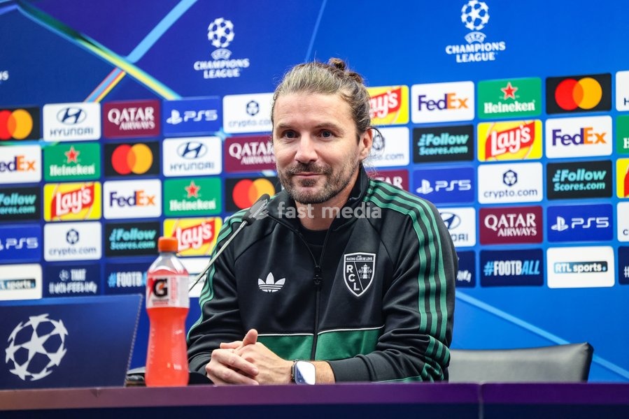 Lens' head coach Yannick Cahuzac pictured during a press conference of French soccer team Racing Club de Lens, Tuesday 20 October 2026 in Brugge. The team is preparing for the third game in the UEFA Champions League league phase against Club Brugge tomorrow